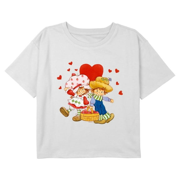Girl's Strawberry Shortcake Huckleberry Heart Berry Basket Graphic Cropped T-Shirt