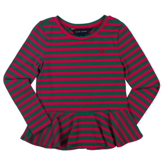 Girl's Stretch Striped Peplum Tee Shirt-P-XLarge(16)