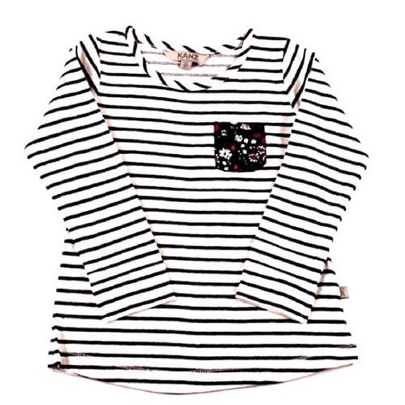 Girl's Striped White Shirt with Floral Pocket by Kanz Size 2 Years