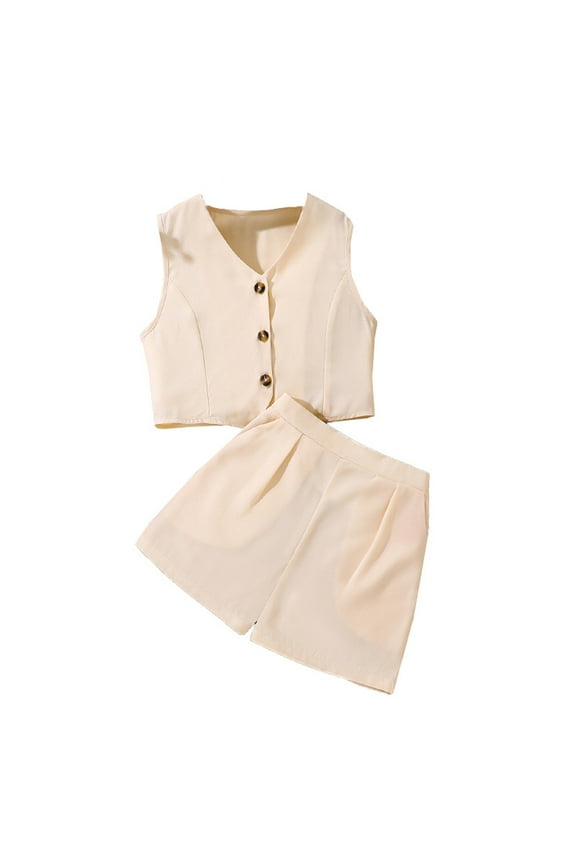 Girl's Summer Clothing Sets, Solid Color Tank Tops and Shorts 2 Piece Outfits