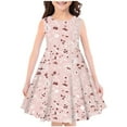 thumbnail image 1 of Girl's Summer Dress 4T 7-8Y Floral Sleeveless A-Line Swing Midi Sundresses Comfy Cotton Kids Gift Cute Pretty Dresses, Pink, 11 Years, 1 of 3