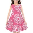 thumbnail image 1 of Girl's Summer Dress 4T 7-8Y Floral Sleeveless A-Line Swing Midi Sundresses Comfy Cotton Kids Gift Cute Pretty Dresses, Pink, 11 Years, 1 of 3