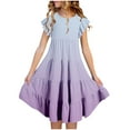 thumbnail image 1 of Girl's Summer Dress Trendy Gradient Boho Casual Swing Flowy Ruffle Tiered Midi Dresses with Pockets 6-15 Years, 1 of 5