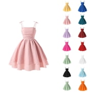 Girls Summer Dresses Flowy Cami Dress Ruched Sleeveless Pink Layered Ruffle Kawaii Short Smocked Dress
