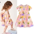 thumbnail image 1 of Girl's Summer Dresses Short Sleeve Cotton Midi Casual Sundress Girls Cartoon Jersey Printing Dresses 2-7 Years, 1 of 6