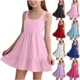 thumbnail image 1 of Girl's Summer Dresses Spaghetti Strap Swing Pleated Cotton Dress Tween Kids Boho Beach Casual Midi Sundress Red 7-8 Years, 1 of 6