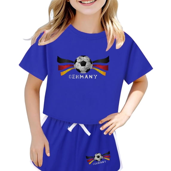 Girl's Summer German Flag Printed Short Sleeve Shorts Set