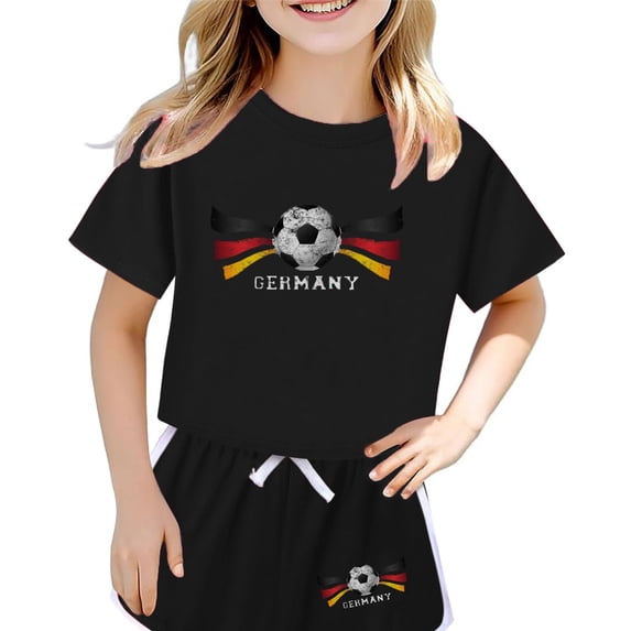 Girl's Summer German Flag Printed Short Sleeve Shorts Set