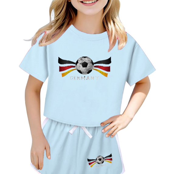 Girl's Summer German Flag Printed Short Sleeve Shorts Set