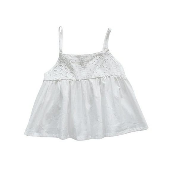 Girl's Summer Sleeveless Round Neck Casual Baisc Crop Tops Summer Halter Skirt  For Girls