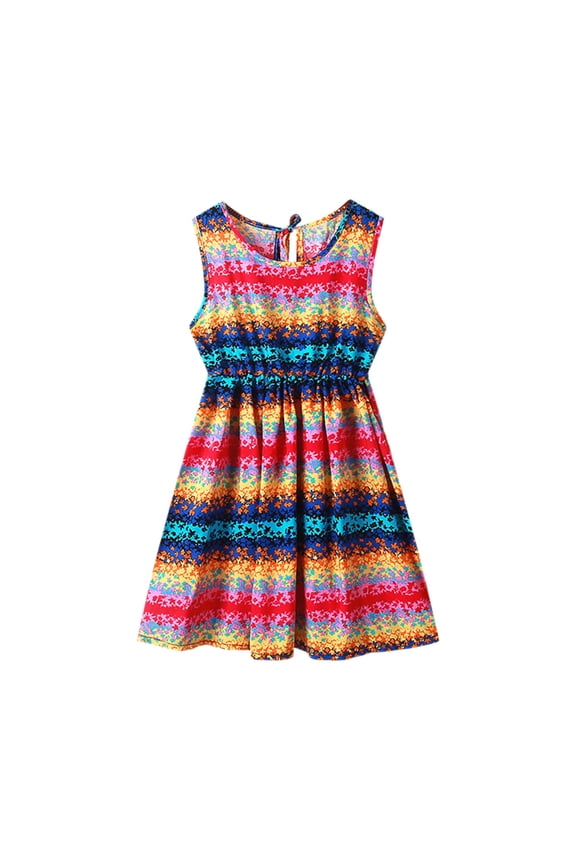 Girl's Sundress Casual Crew Neck Floral Print Sleeveless Dress, Size 8 to 10 Years