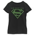 thumbnail image 1 of Girl's Superman St. Patrick's Day Who Needs Luck? Graphic Tee Black Large, 1 of 4