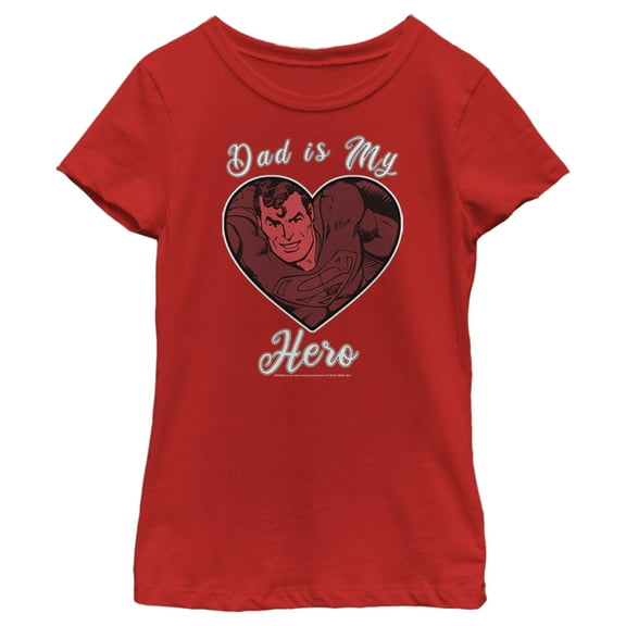 Girl's Superman Valentine's Day Dad is My Hero  Graphic Tee Red Medium