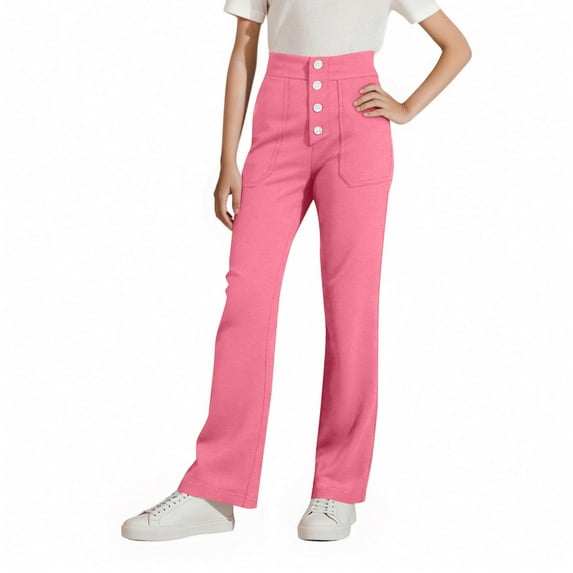 Girl's Sweatpants Wide Leg Pant with Pockets Button Adjustable Stretch High Waist Flared Pants Casual Trousers(4-15Y)