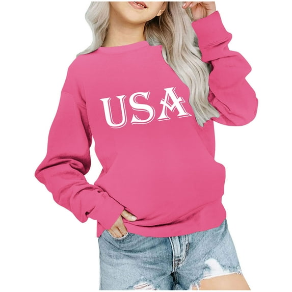 Girl's Sweatshirts Love Letter Graphic Cotton Drop Shoulder Long Sleeve Crewneck Pullover Kids Valentines Blouse