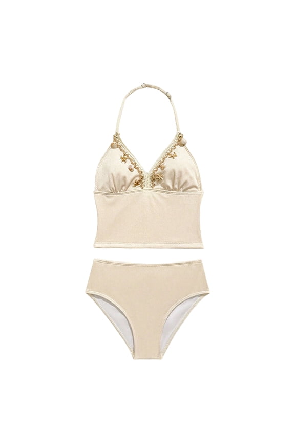 Girl's Swimsuits 2 Piece Halter Triangle Bathing Suits Seashell Boho Bikini Set Swimwear