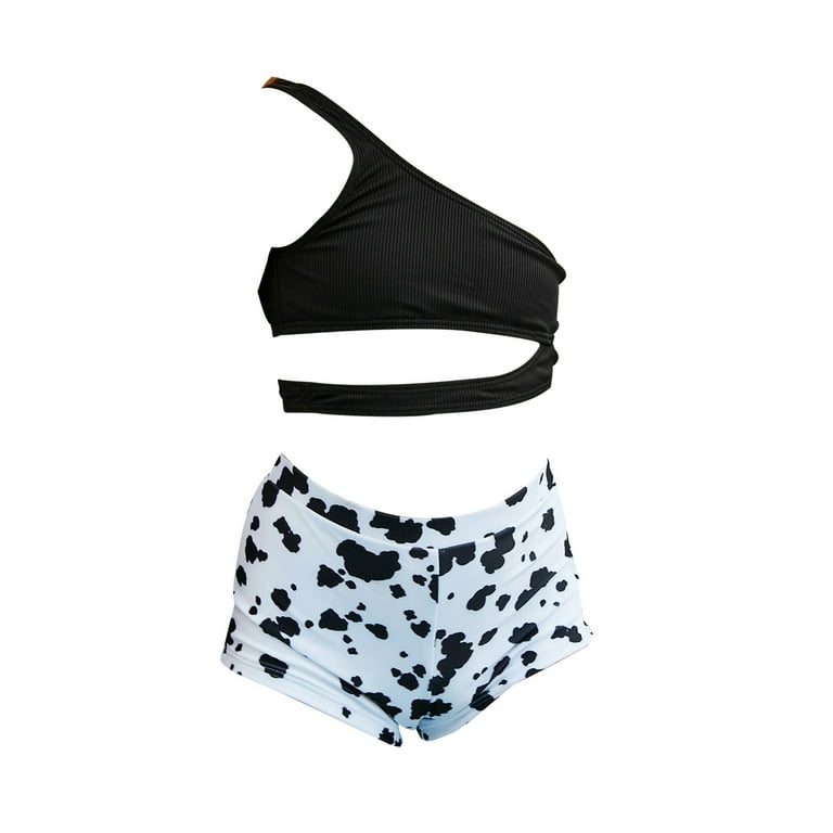 Girl's Swimsuits Cow Print Bikini Bathing Suit with Shorts Piece
