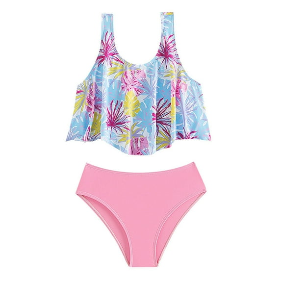 Girl's Swimsuits Floral Print 2 Piece Cute Bikini Kids Swimwear