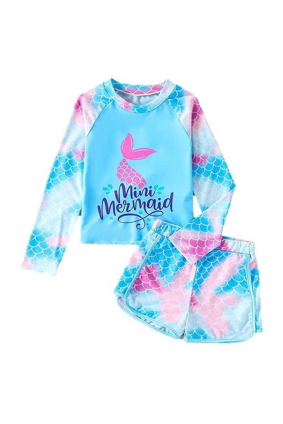 Girl's Swimsuits Long Sleeve Long Pants Dress Sun Protective Hot Springs Kids Swimwear