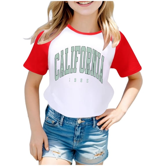 Girl's T-Shirt California Print Raglan Short Sleeve T Shirt Unisex Kids Graphic Tees
