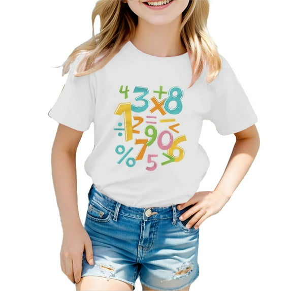 Girl's T Shirts Cute Math Themed Leisure Versatile Tops Trendy