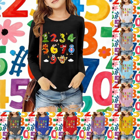 Girl's T Shirts Tops Long Sleeve Graphic Tee Shirt Soft Casual Printed for Kids Daily Wear Childrens Fashion Apparel