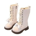 thumbnail image 1 of Girl's Tall Combat Boots Glitter Rhinestone Bow Knee High Dress Booties Kids Comfy Soft Sole Fashion Lace up Riding Boots White 11 Little Kid, 1 of 5