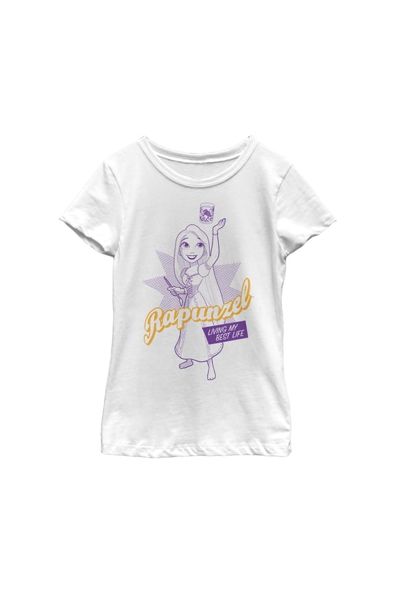 Girl's Tangled Best Life Pop Art  Graphic Tee White Large