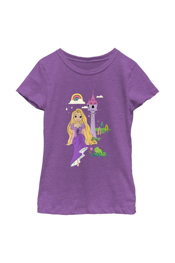 Girl's Tangled Cartoon Rapunzel  Graphic Tee Purple Berry Large