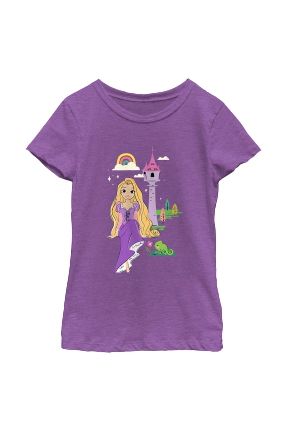 Girl's Tangled Cartoon Rapunzel Graphic Tee Purple Berry Medium