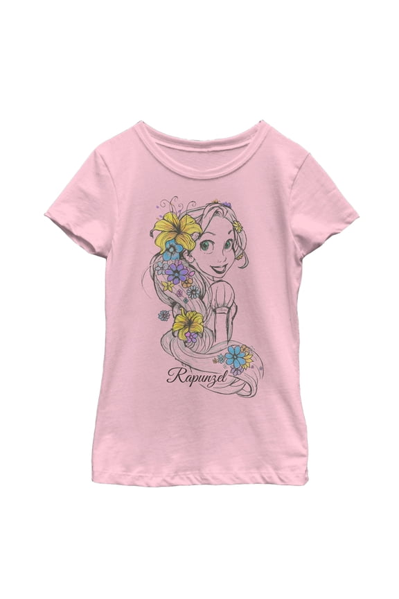 Girl's Tangled Flower Sketch Graphic Tee Light Pink Medium