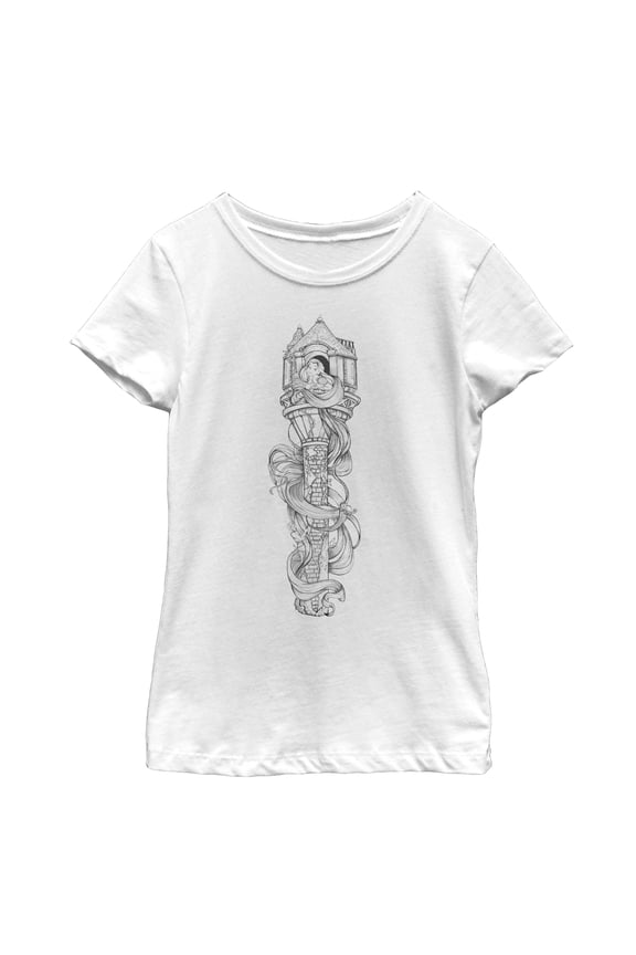 Girl's Tangled Hair Tower  Graphic Tee White Large
