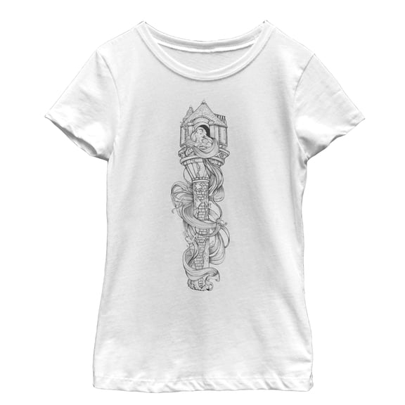 Girl's Tangled Hair Tower Graphic Tee White Small