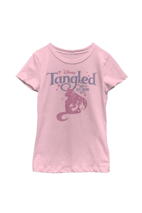 Girl's Tangled Rapunzel Silhouette  Graphic Tee Light Pink Medium