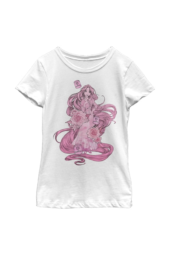 Girl's Tangled Rapunzel Tonal Print  Graphic Tee White Small