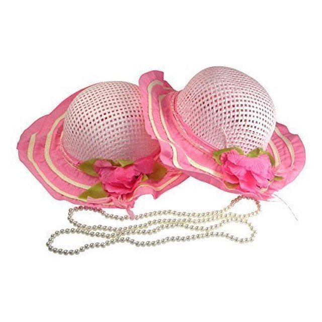 Girl's Tea Party Dress Up Set with 2 Pink Sun Hats and 2 Faux Pearl