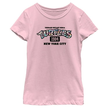 Girl's Teenage Mutant Ninja Turtles 1984 New York City Floral Logo  Graphic Tee Light Pink Medium