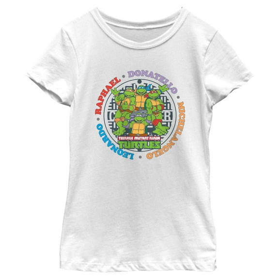 Girl's Teenage Mutant Ninja Turtles Colorful Heroes Circle  Graphic Tee White Small