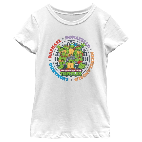 Girl's Teenage Mutant Ninja Turtles Colorful Heroes Circle Graphic Tee White X Large