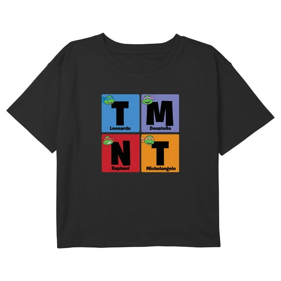 Girl's Teenage Mutant Ninja Turtles Colorful Turtle Elements Portraits Graphic Cropped T-Shirt Black Small