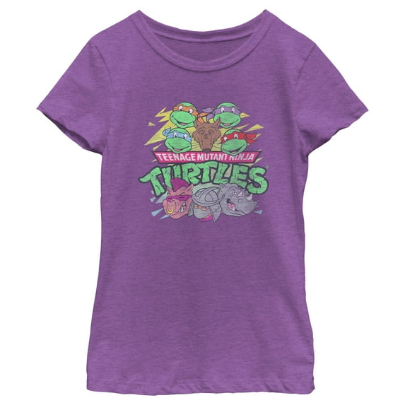 Girl's Teenage Mutant Ninja Turtles Distressed Characters and Villains Graphic Tee Purple Berry Large