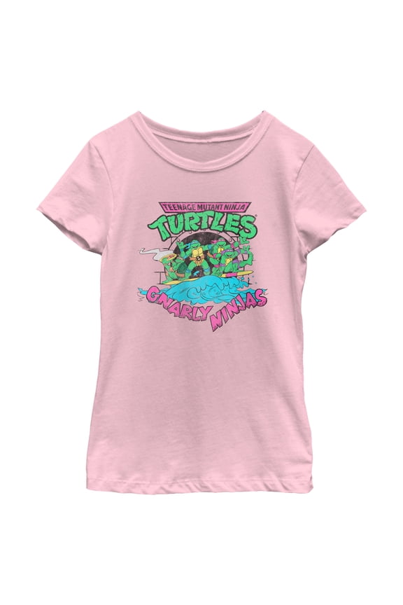 Girl's Teenage Mutant Ninja Turtles Distressed Gnarly Ninjas Graphic Tee Light Pink X Large