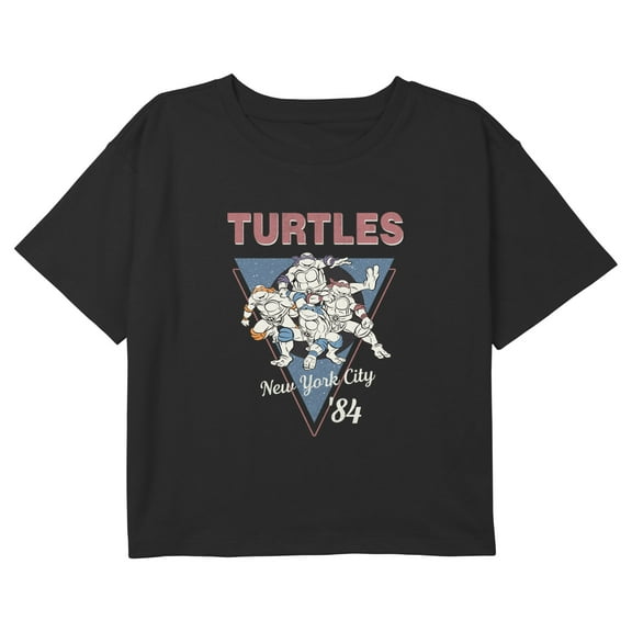 Girl's Teenage Mutant Ninja Turtles Distressed Group Triangle Graphic Cropped T-Shirt Black X Large