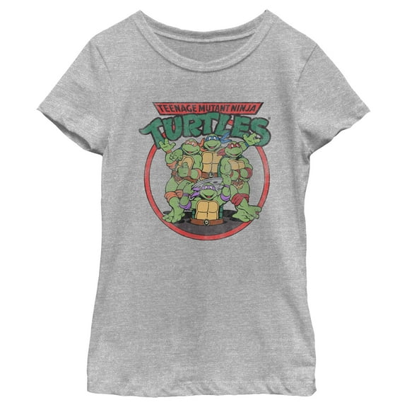 Girl's Teenage Mutant Ninja Turtles Distressed Ninjas Circle  Graphic Tee Athletic Heather Large
