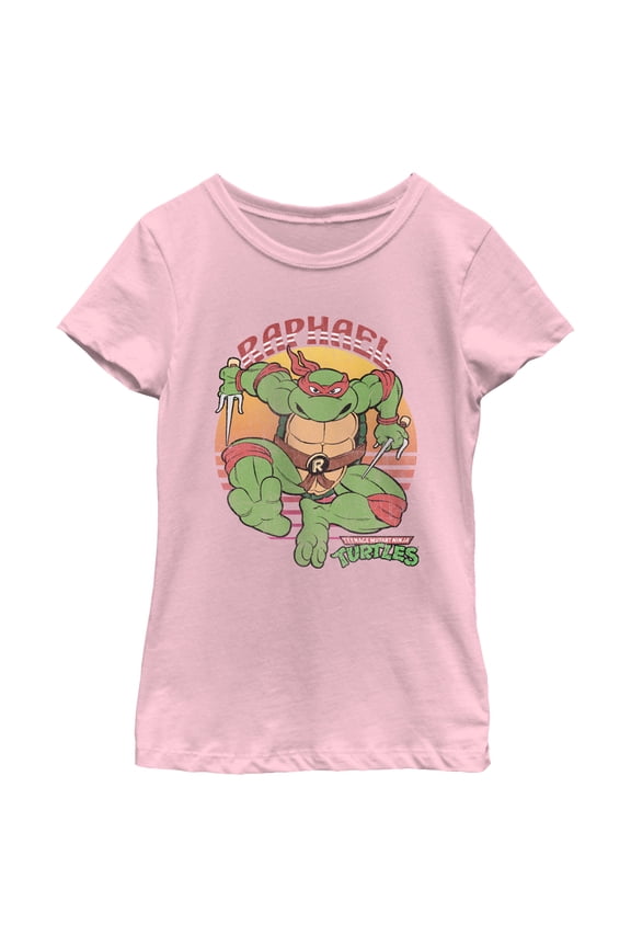 Girl's Teenage Mutant Ninja Turtles Distressed Raphael in Action Graphic Tee Light Pink Small
