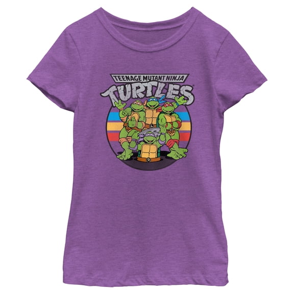 Girl's Teenage Mutant Ninja Turtles Distressed Retro Striped Brothers Graphic Tee Purple Berry Large
