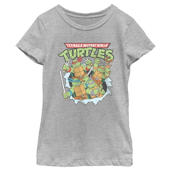 Girl's Teenage Mutant Ninja Turtles Distressed Team in Action  Graphic Tee Athletic Heather Large