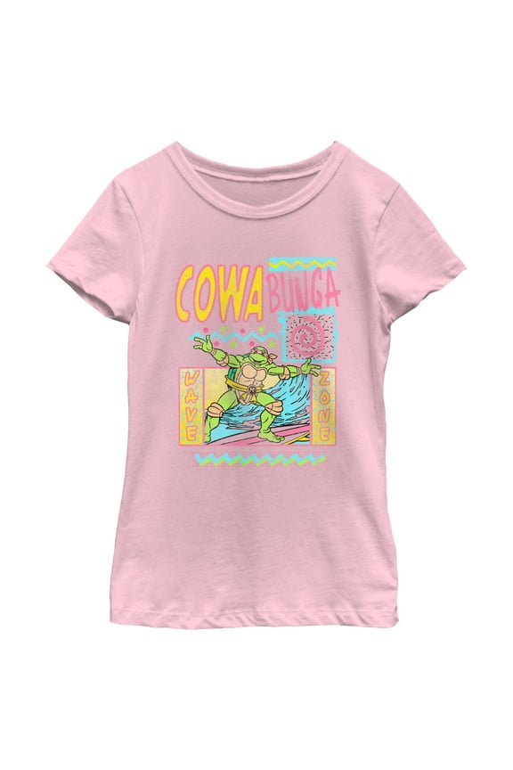 Girl's Teenage Mutant Ninja Turtles Distressed Wave Zone Michelangelo  Graphic Tee Light Pink Medium