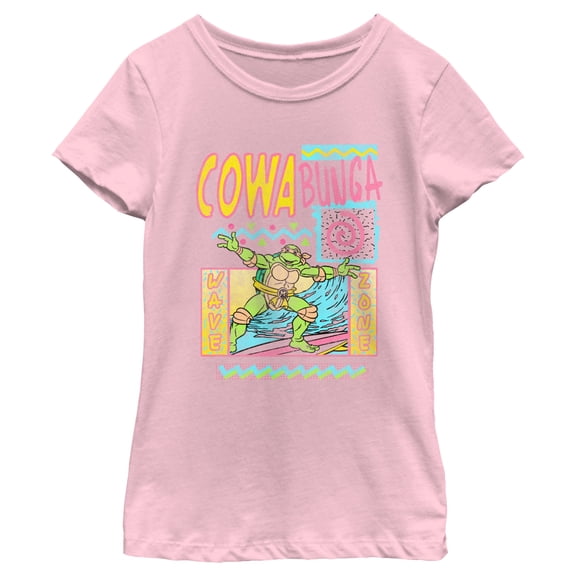 Girl's Teenage Mutant Ninja Turtles Distressed Wave Zone Michelangelo Graphic Tee Light Pink Small