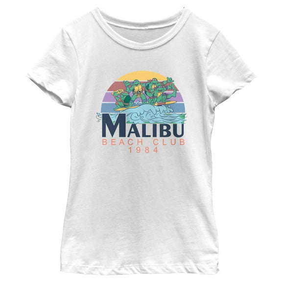 Girl's Teenage Mutant Ninja Turtles Malibu Beach Club 1984 Crew  Graphic Tee White Large